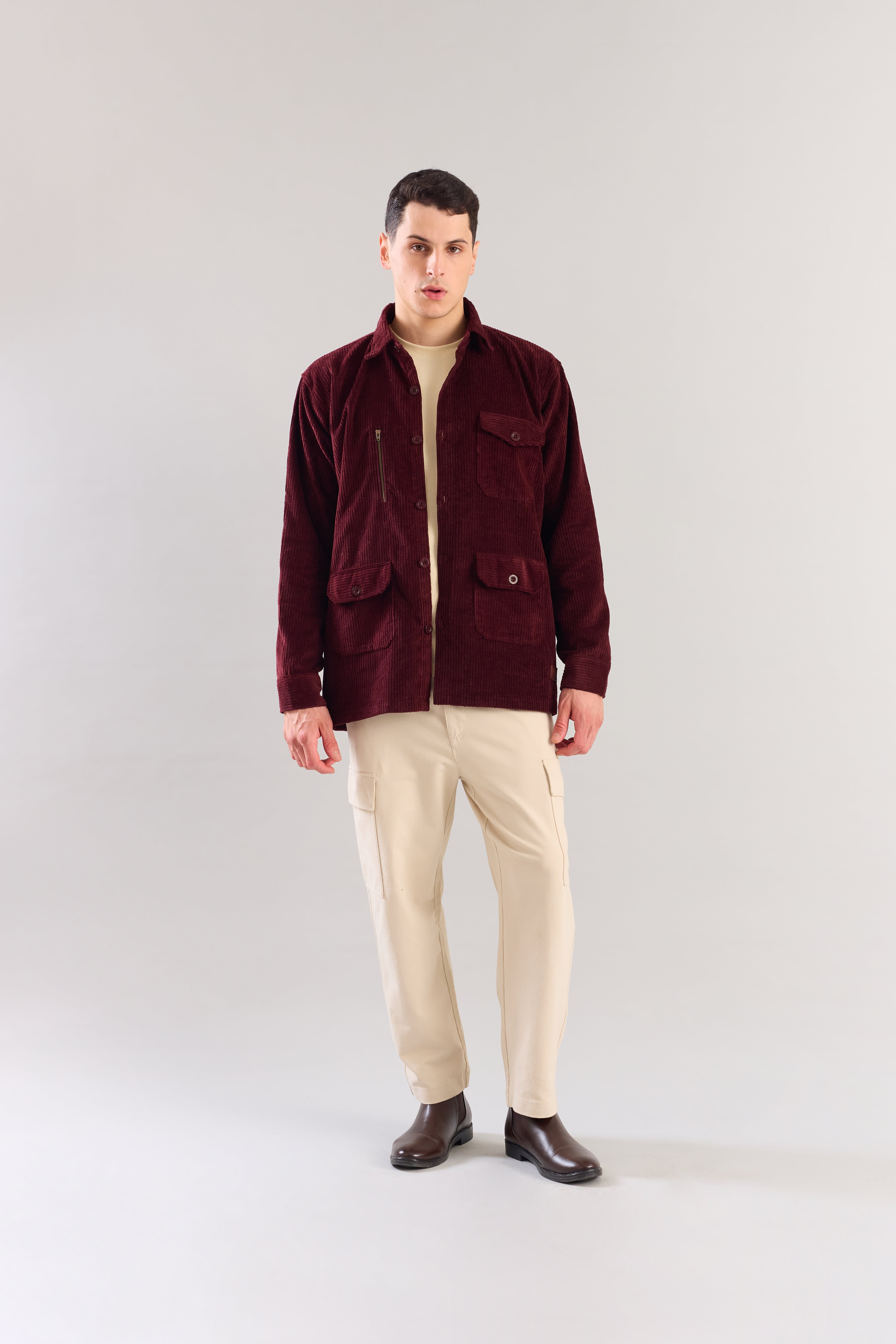 Maroon Textured Corduroy Shaket