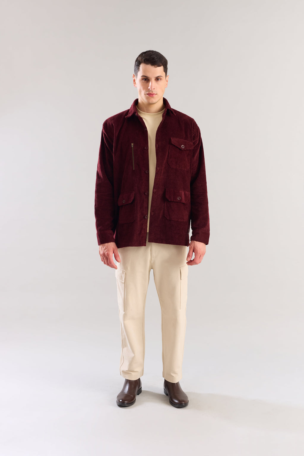 Maroon Textured Corduroy Shaket