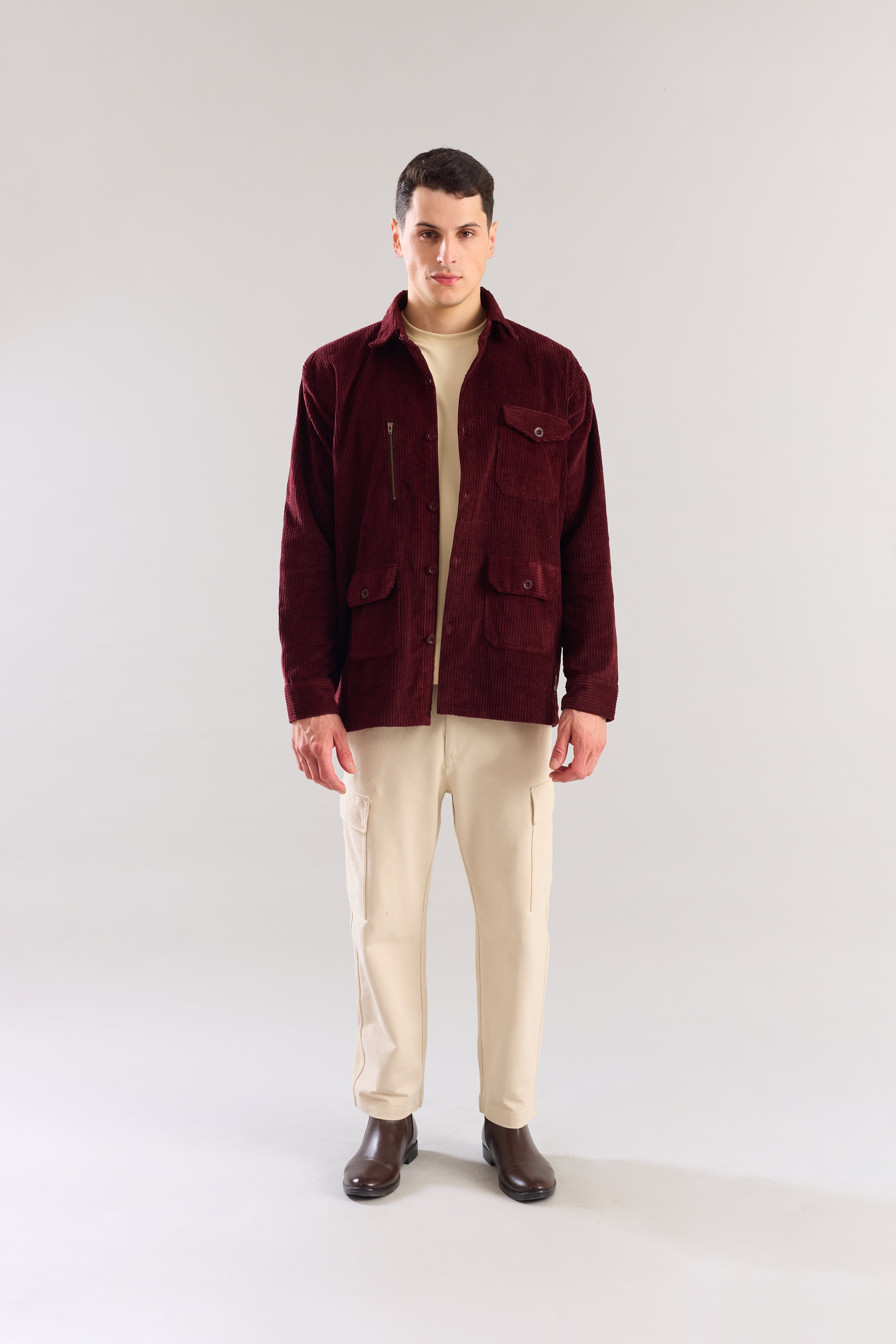 Maroon Textured Corduroy Shaket