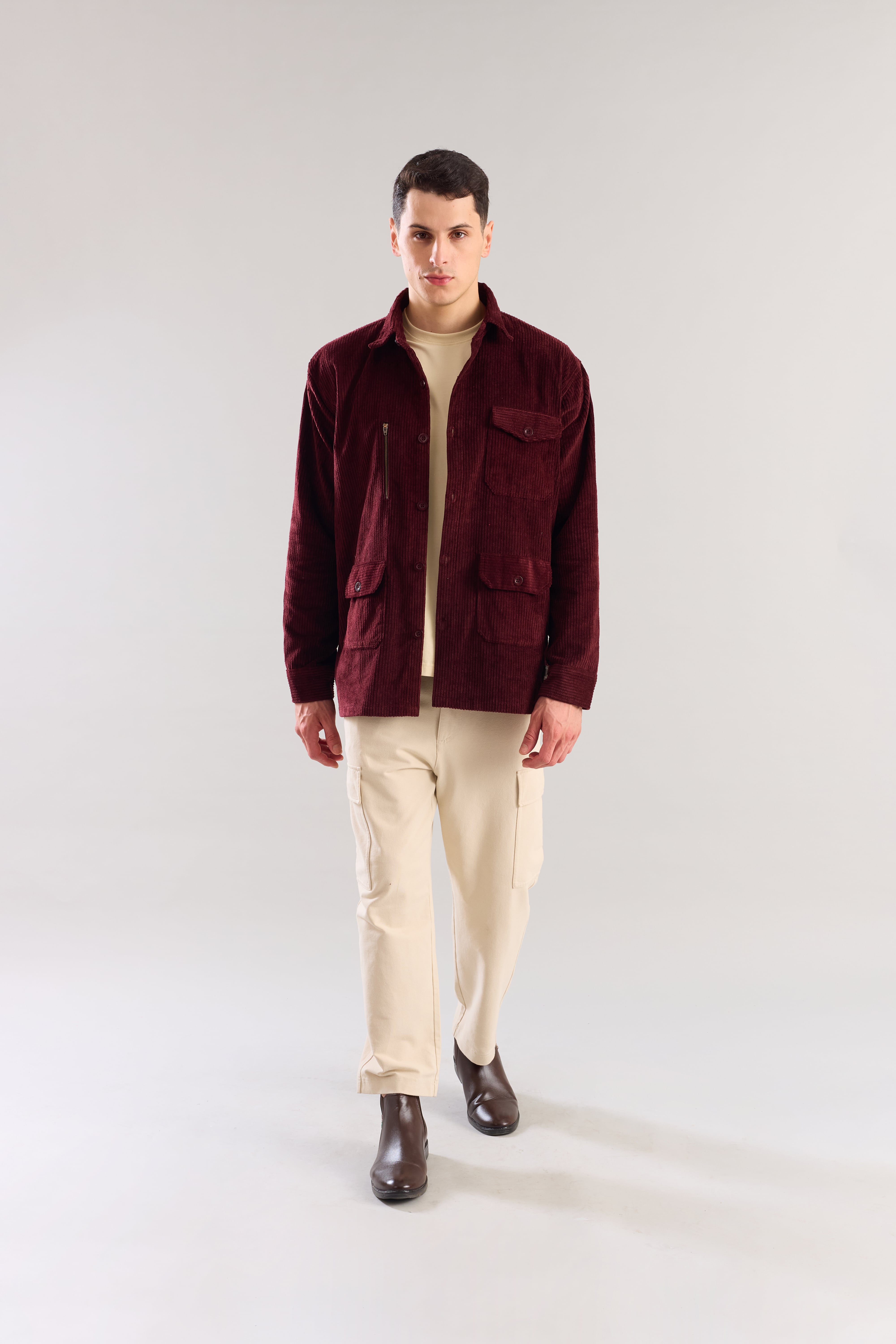 Maroon Textured Corduroy Shaket