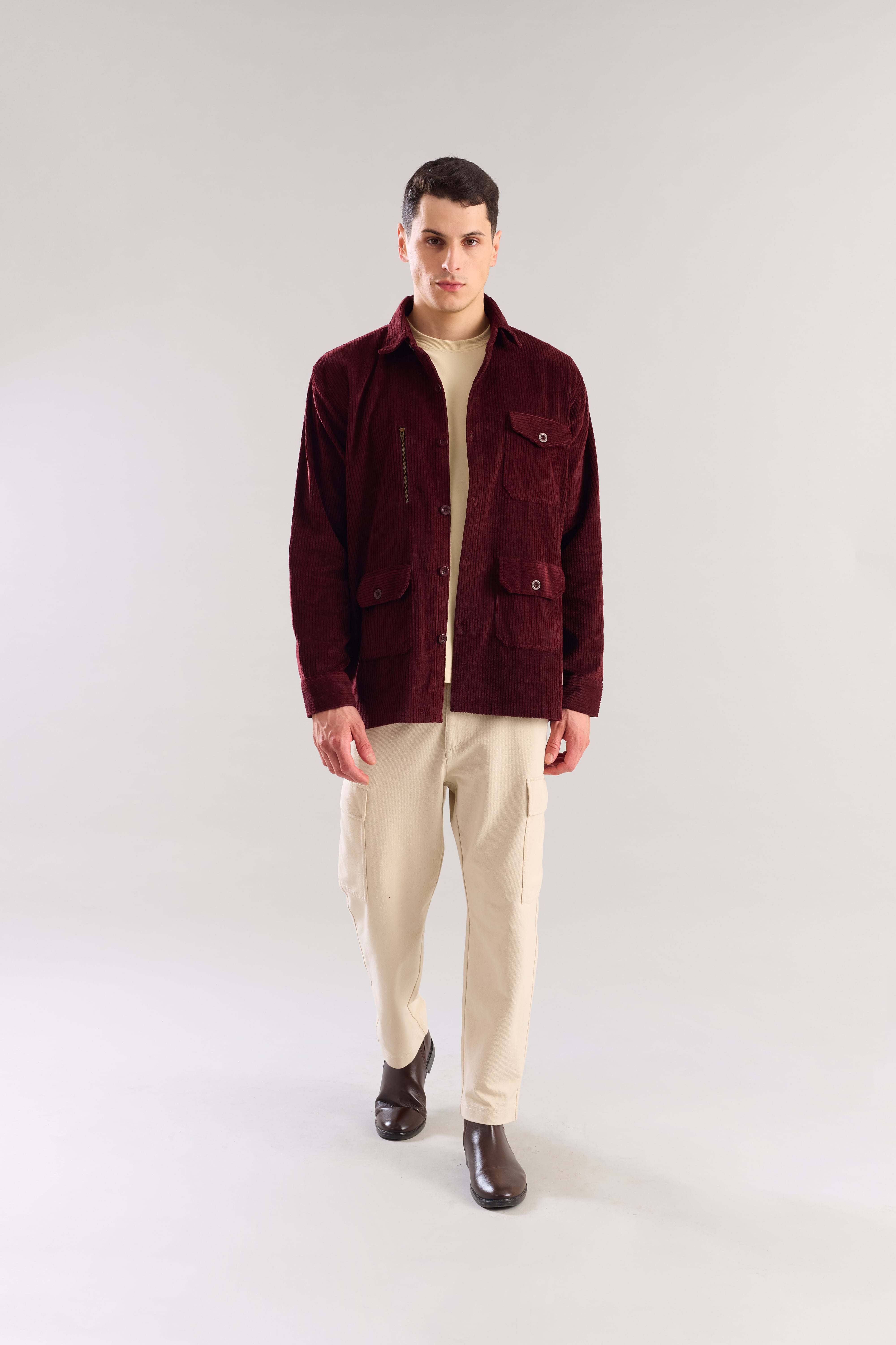 Maroon Textured Corduroy Shaket