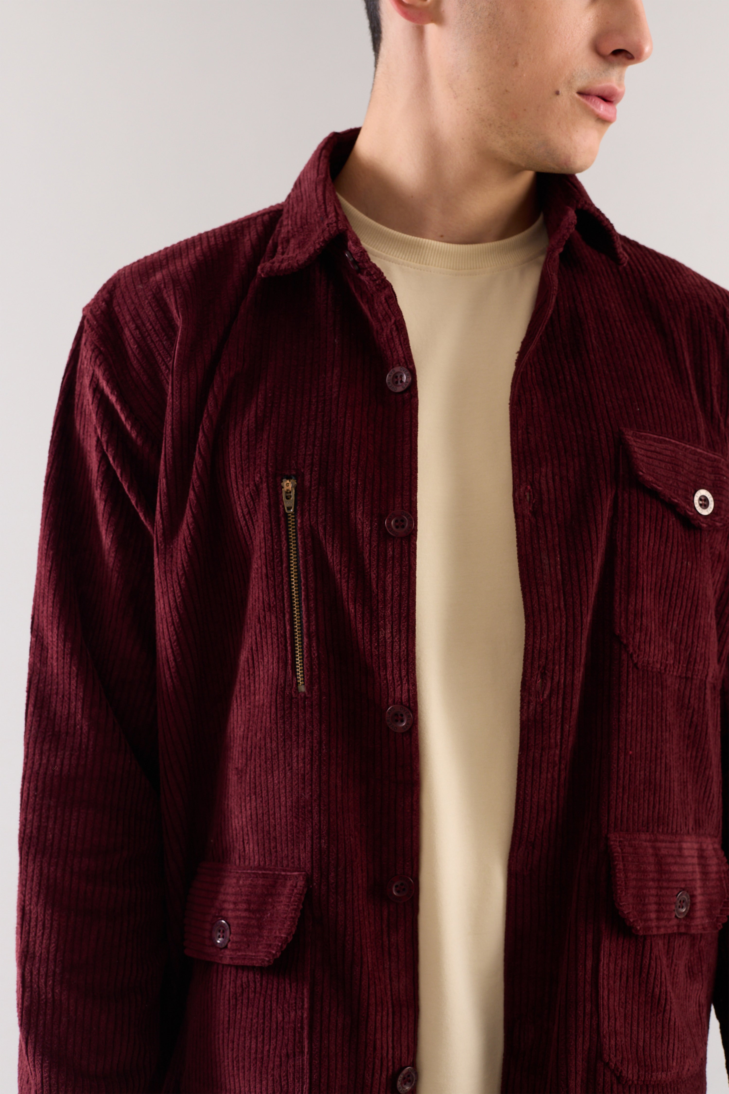 Maroon Textured Corduroy Shaket