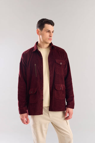 Maroon Textured Corduroy Shaket