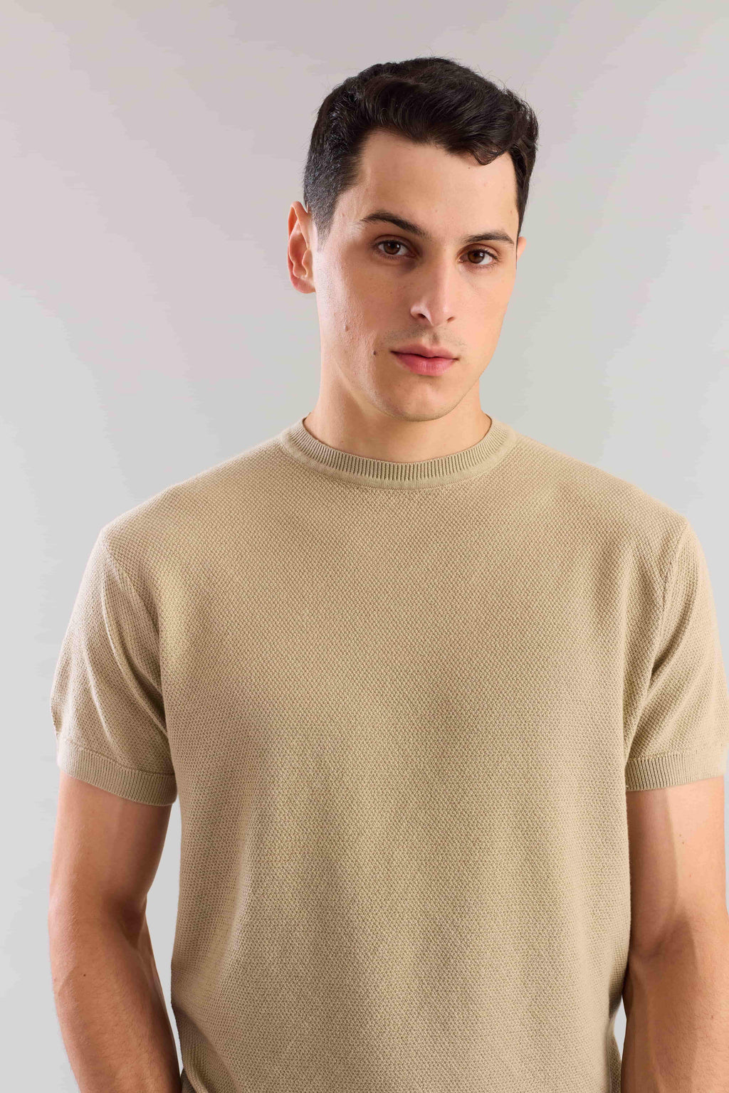 Nude Textured Knitted T-Shirt