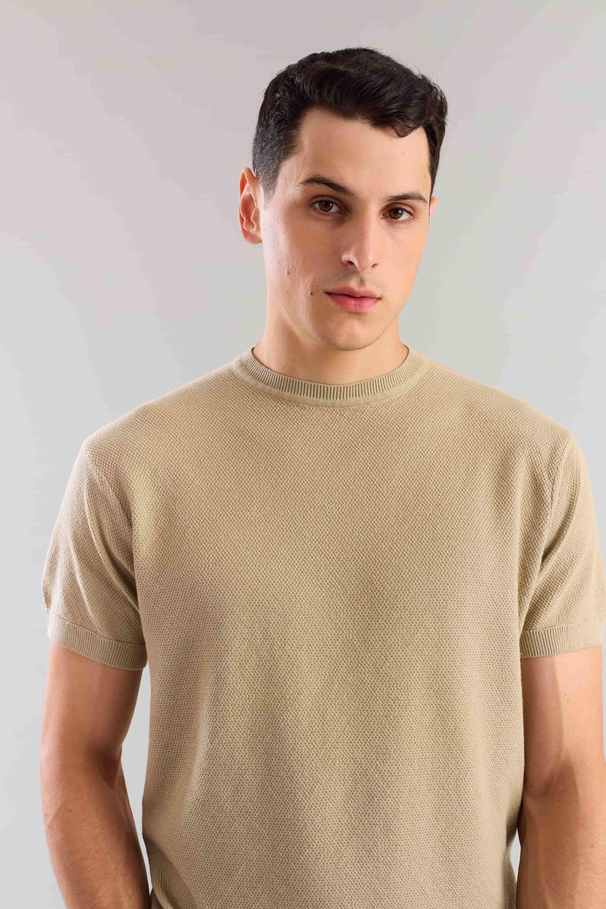 Nude Textured Knitted T-Shirt