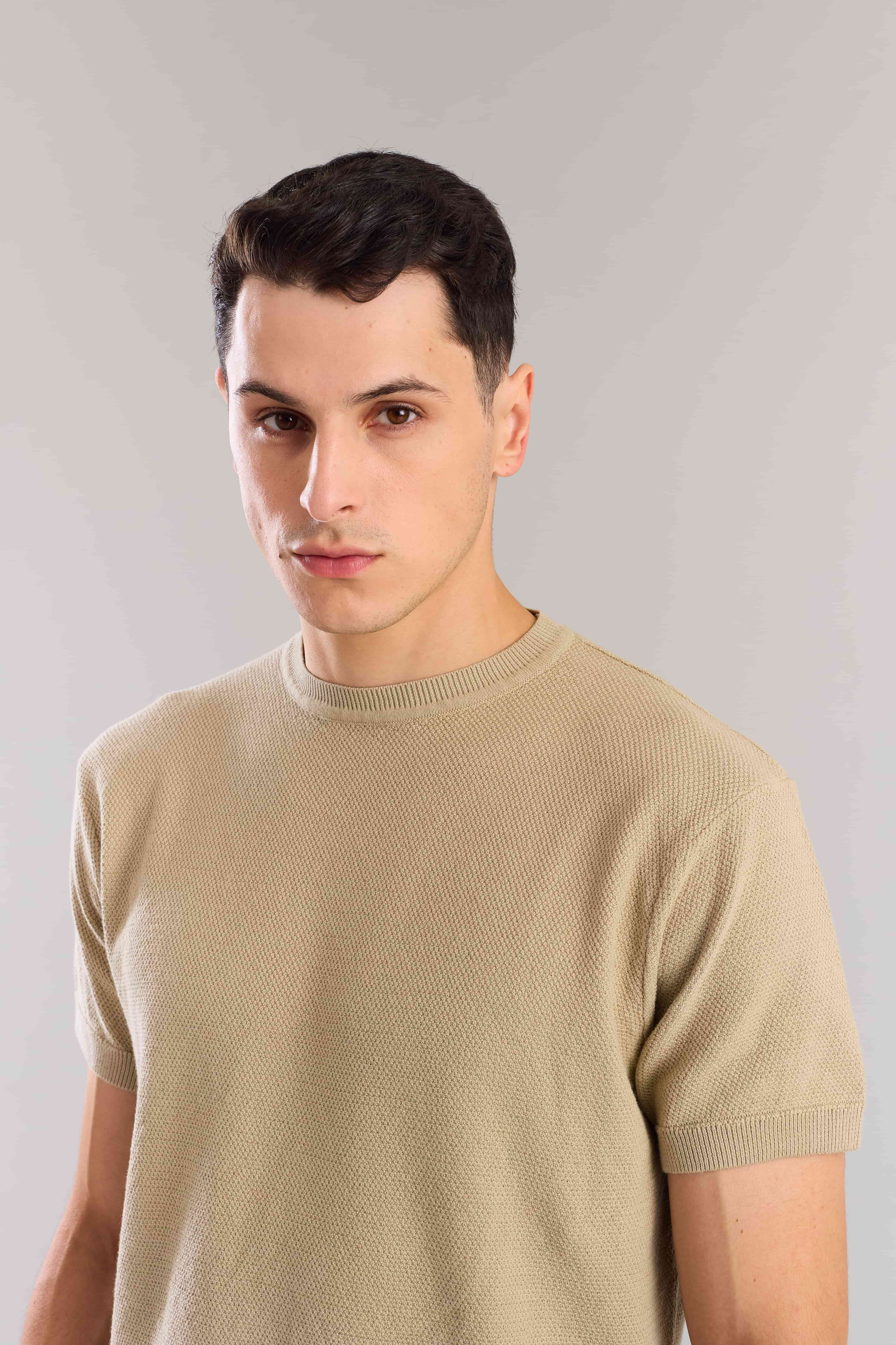 Nude Textured Knitted T-Shirt