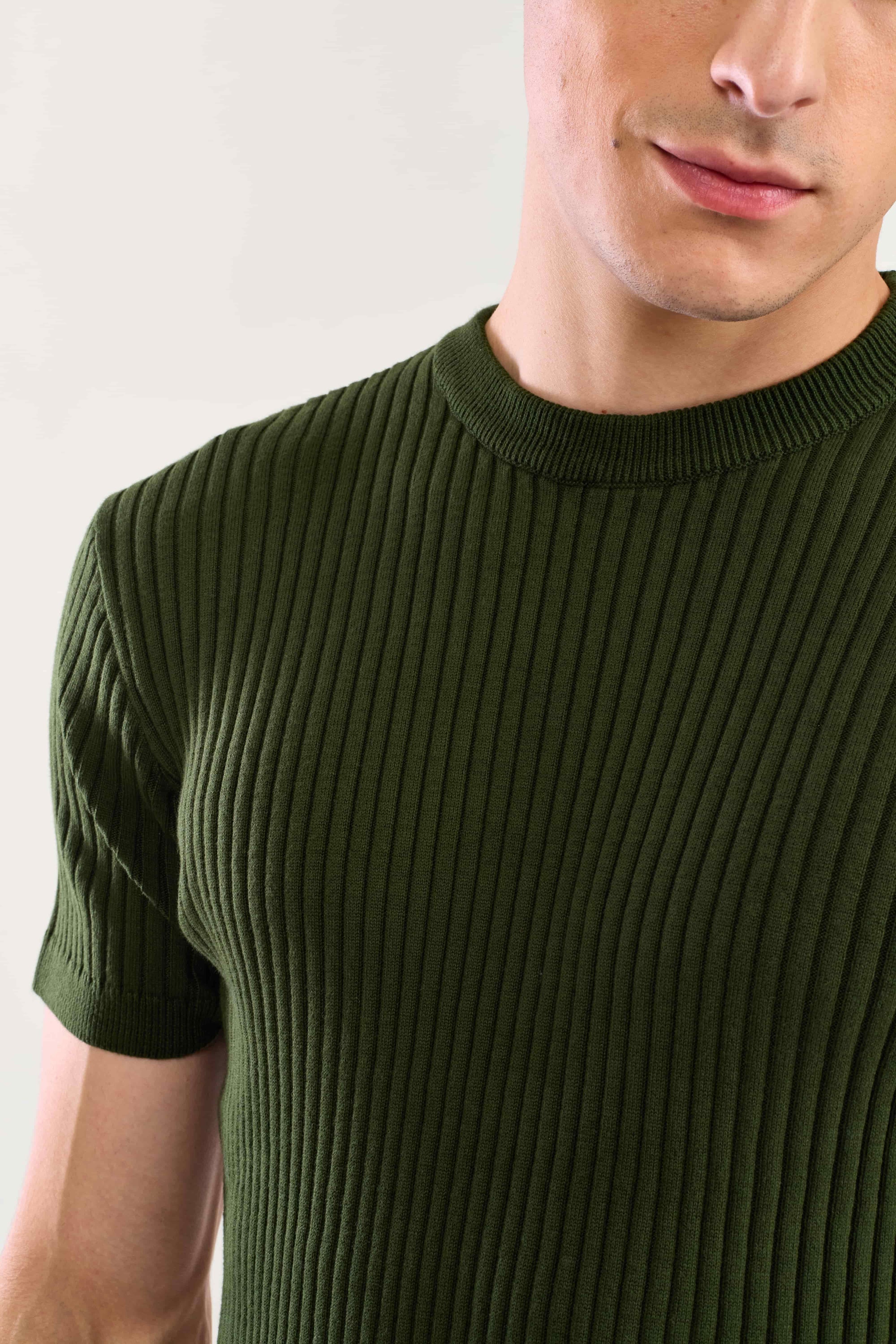 Forest Green Textured Knitted T-shirt