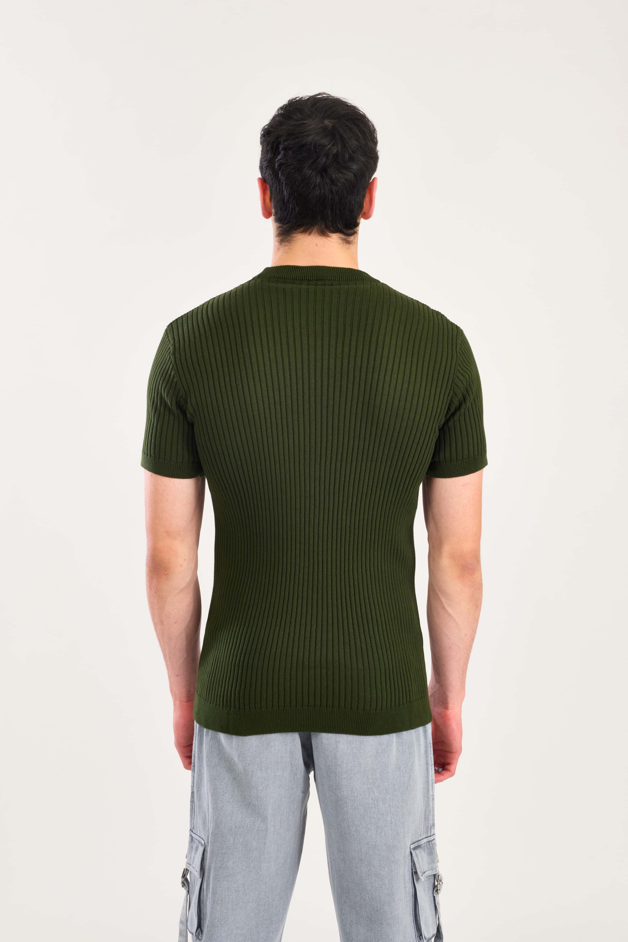Forest Green Textured Knitted T-shirt