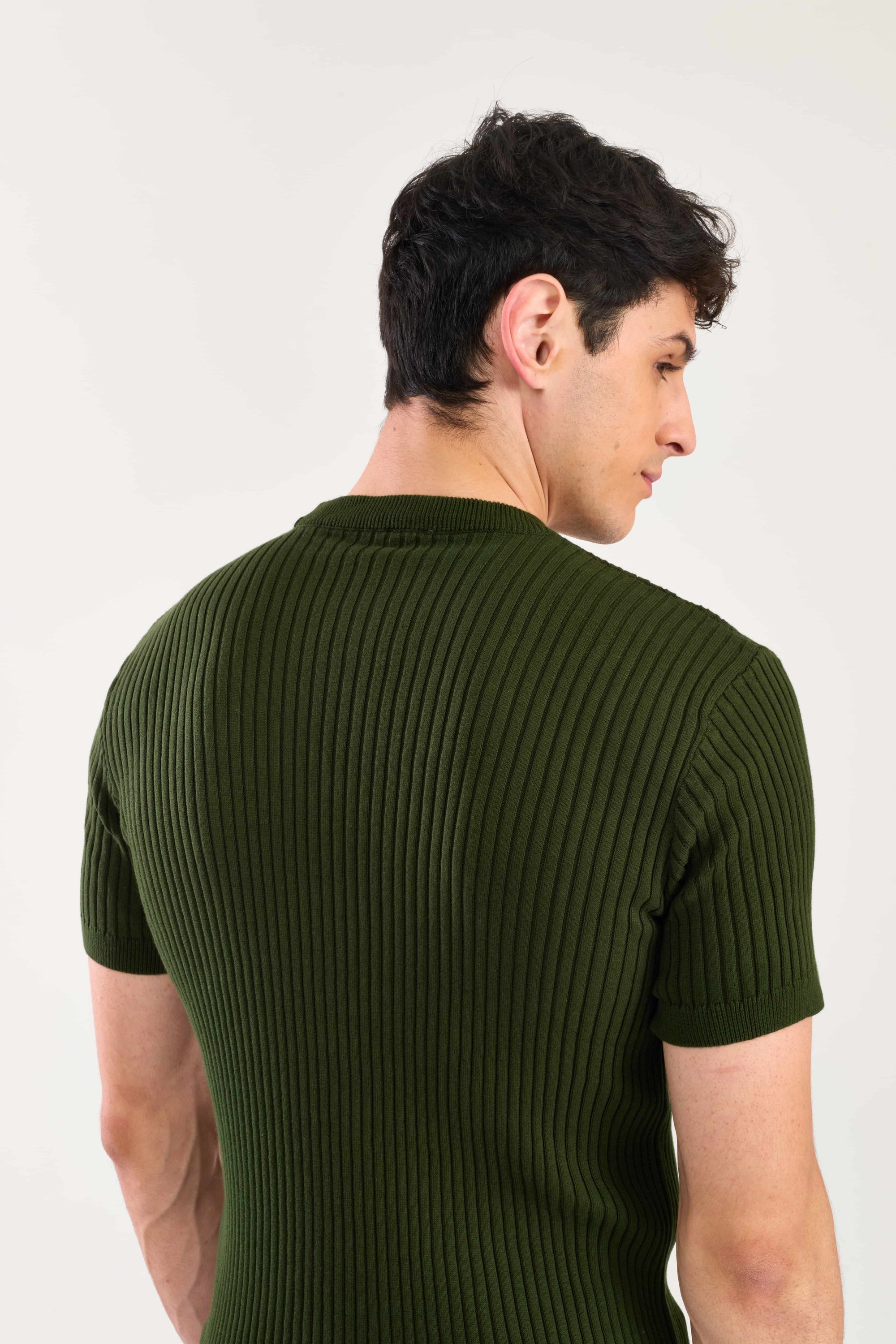 Forest Green Textured Knitted T-shirt