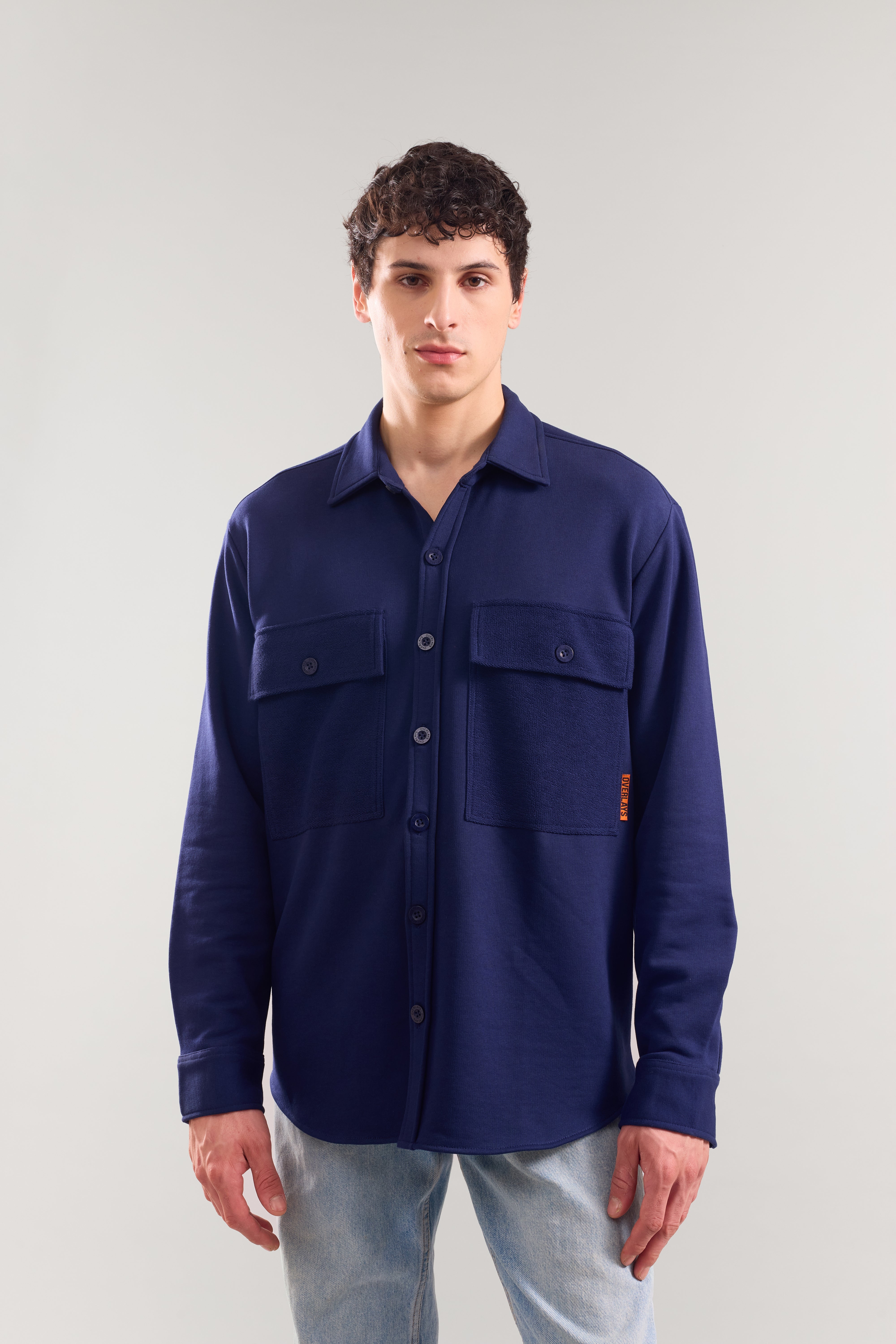 Heavy Weight Navy terry patch pocket full sleeve shirt