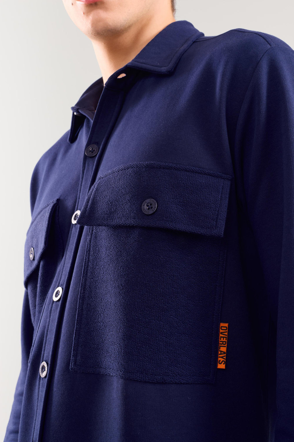 Heavy Weight Navy terry patch pocket full sleeve shirt