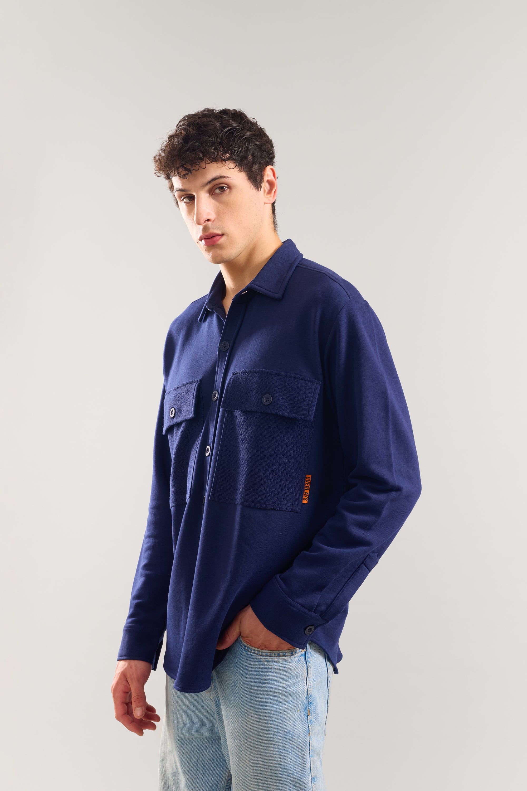 Heavy Weight Navy terry patch pocket full sleeve shirt