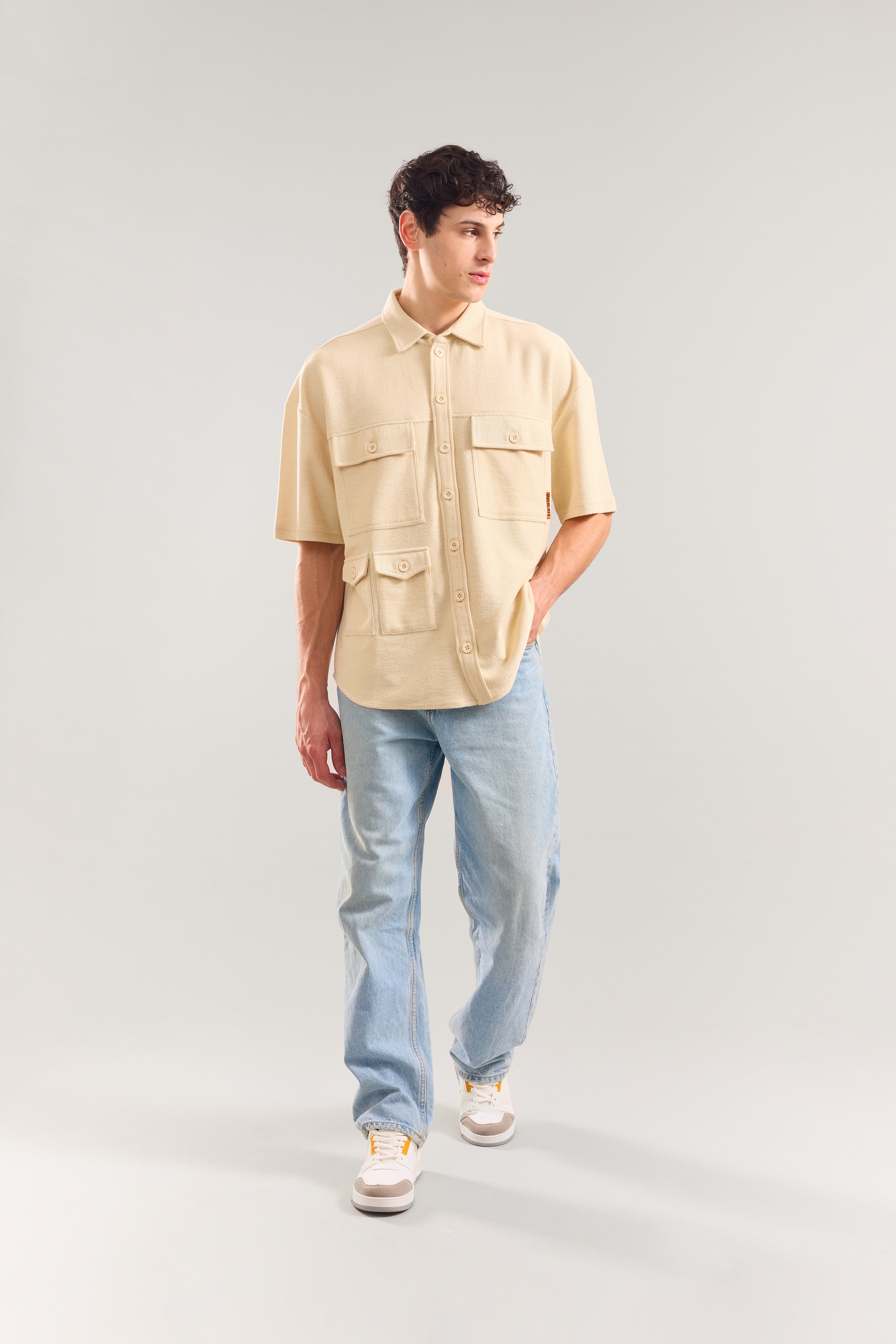 Heavy Weight Fawn Multi Utility Patch Pocket Half Sleeve Shirt