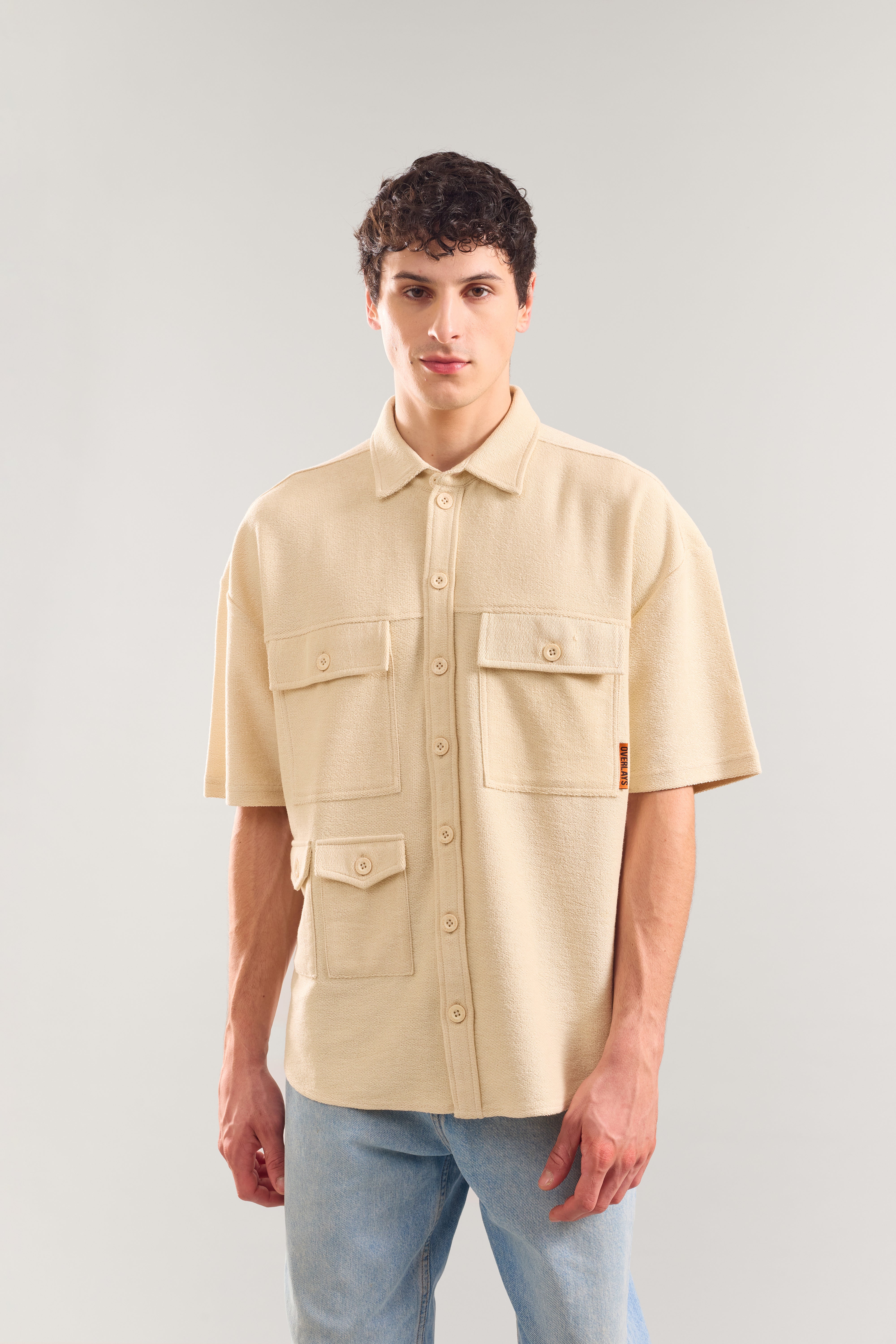 Heavy Weight Fawn Multi Utility Patch Pocket Half Sleeve Shirt
