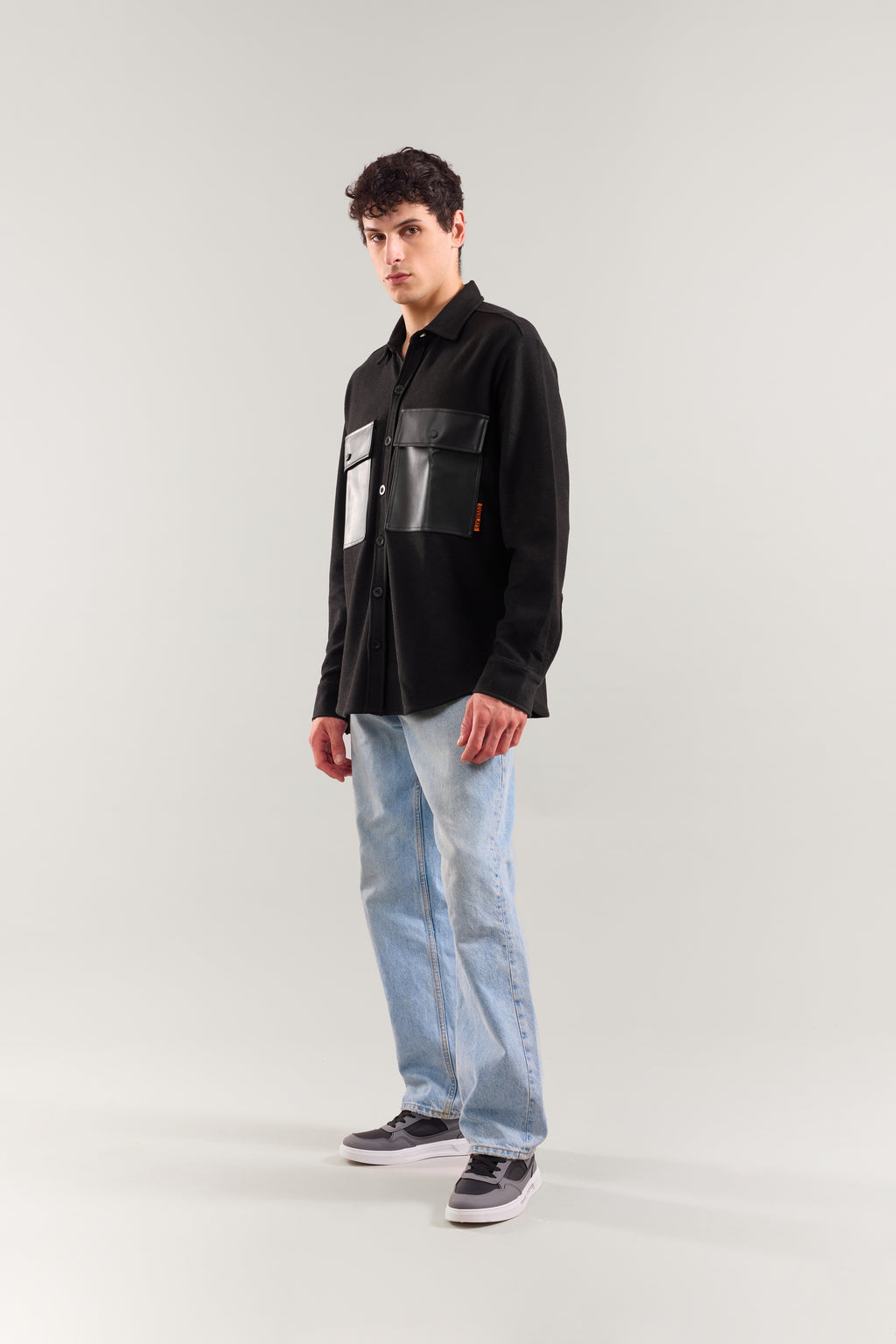 Heavy Weight Black rexin patch pocket full sleeve shirt