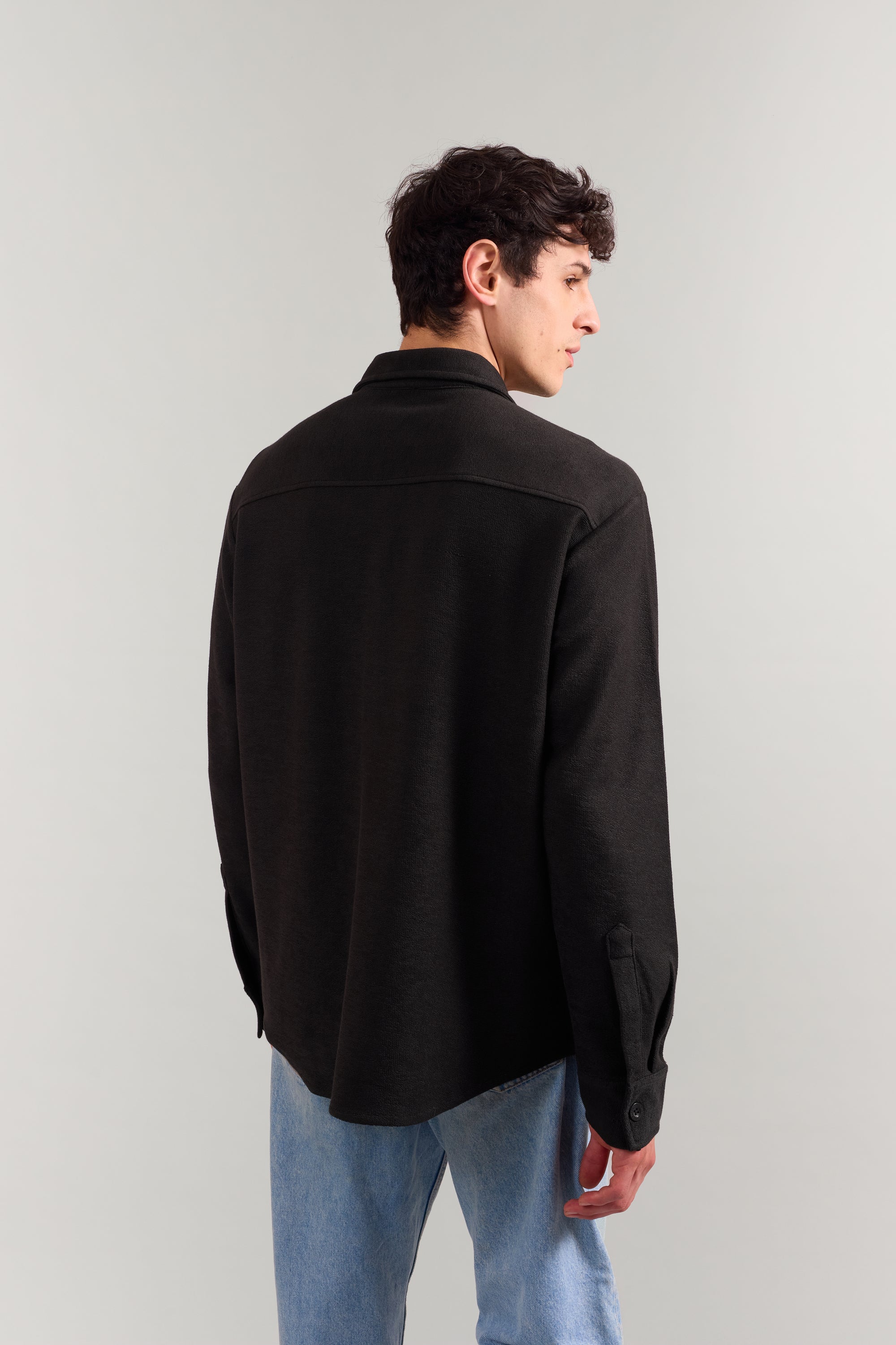 Heavy Weight Black rexin patch pocket full sleeve shirt