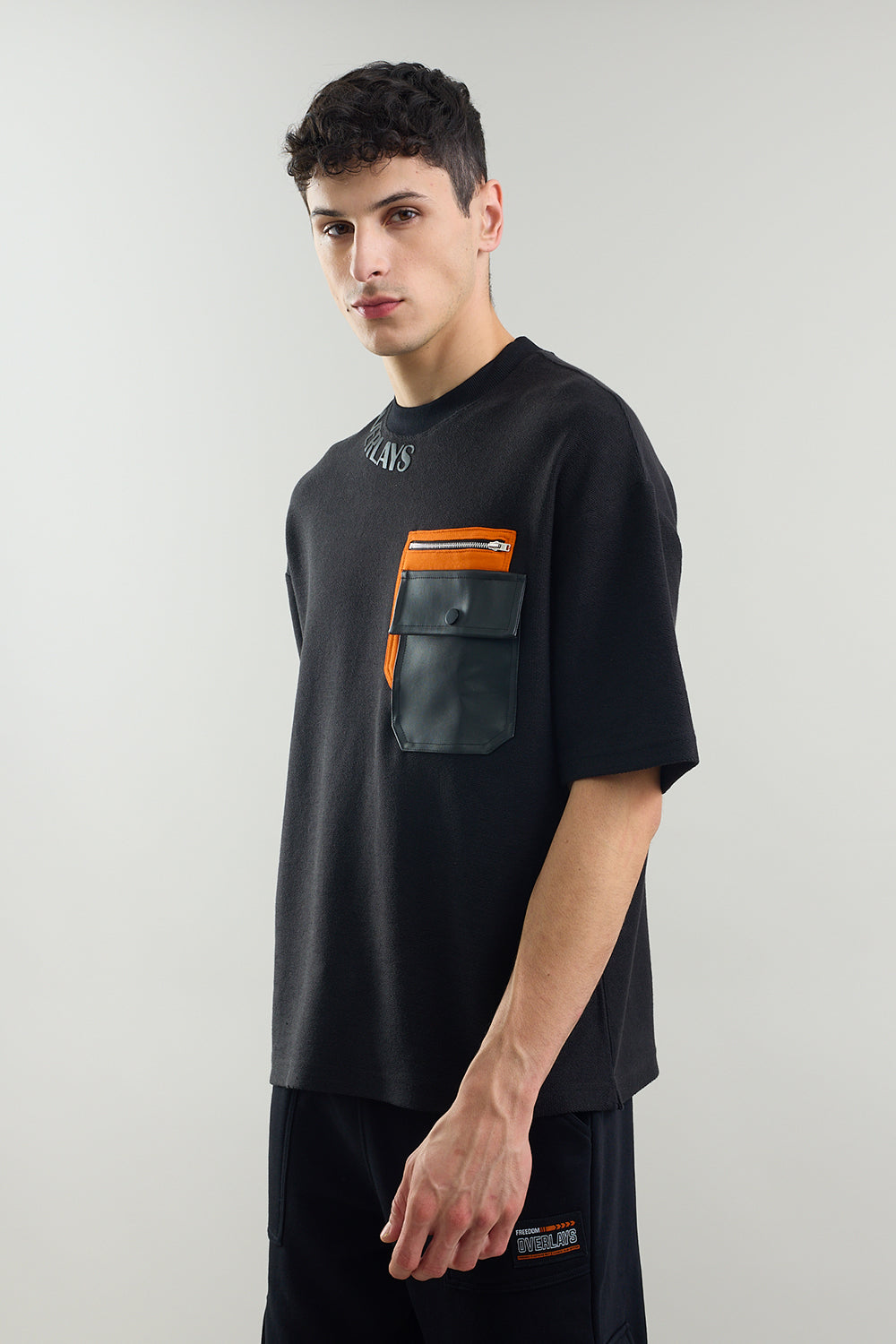 Black Arc Oversized T-shirt With Rexin Pocket