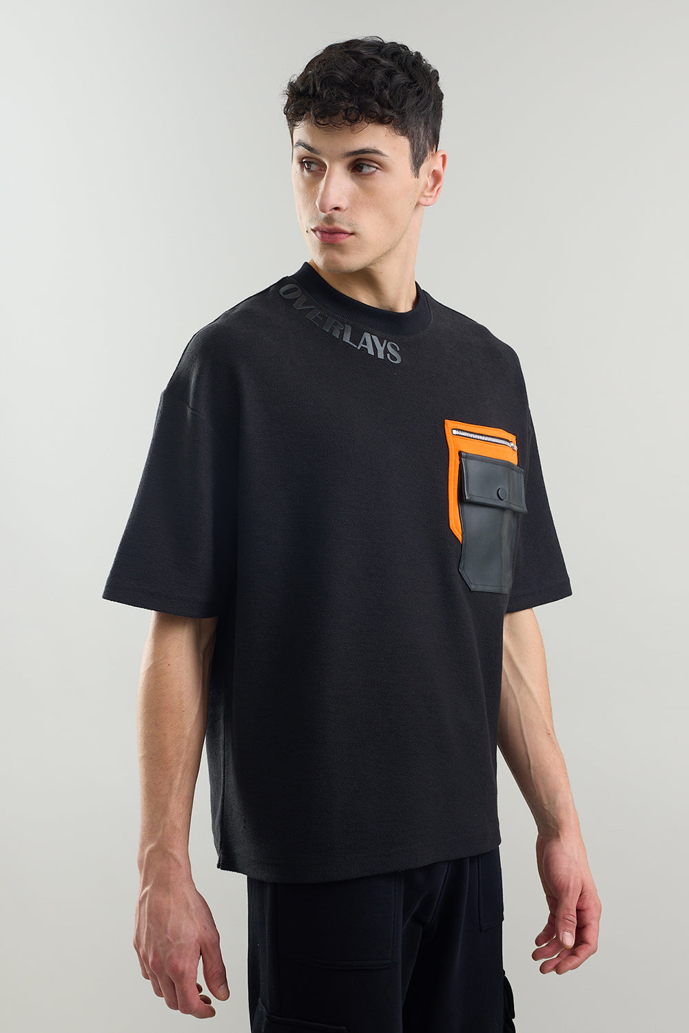 Black Arc Oversized T-shirt With Rexin Pocket