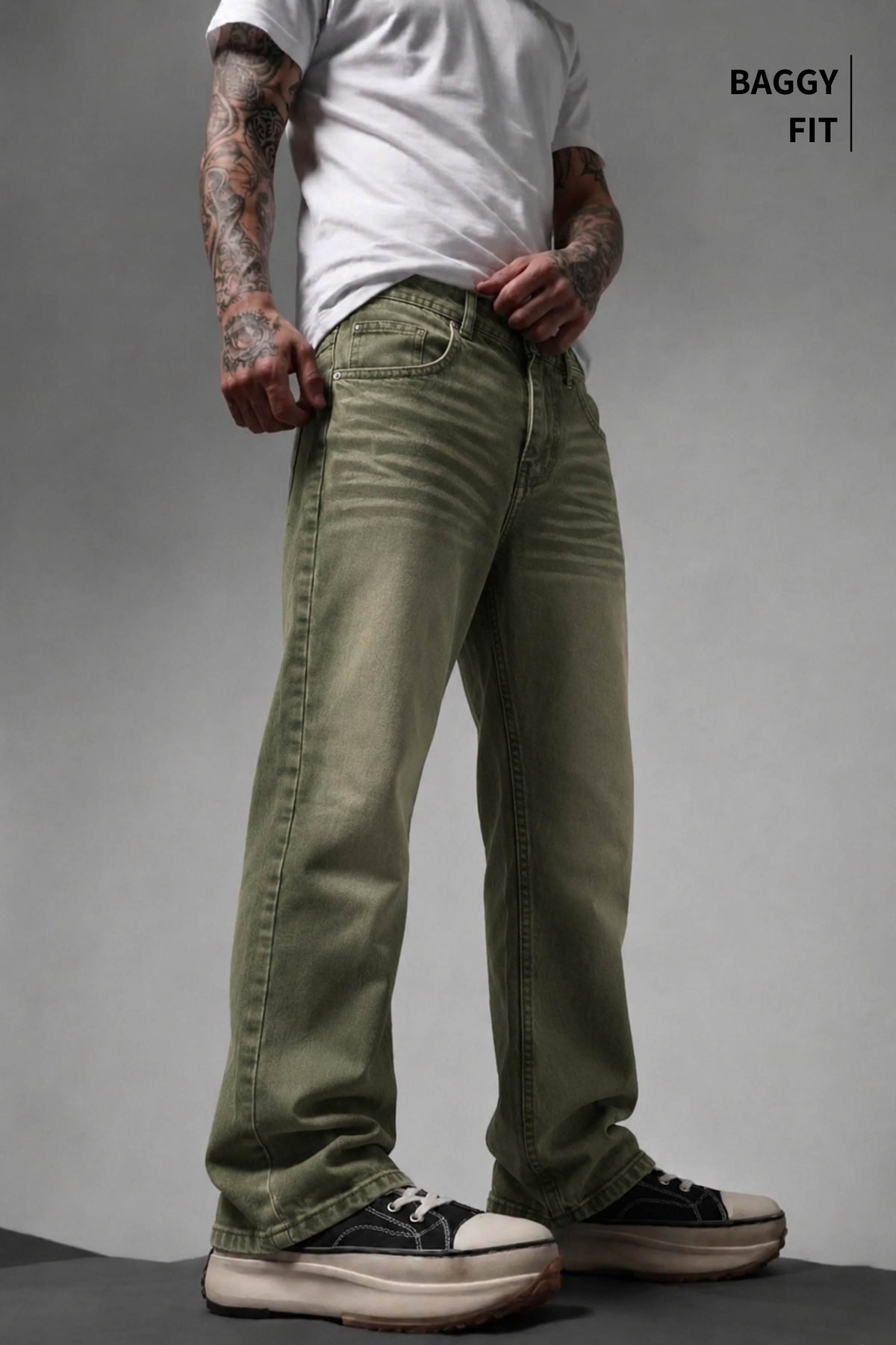 Ivy Wash Green Distressed Baggy Denim