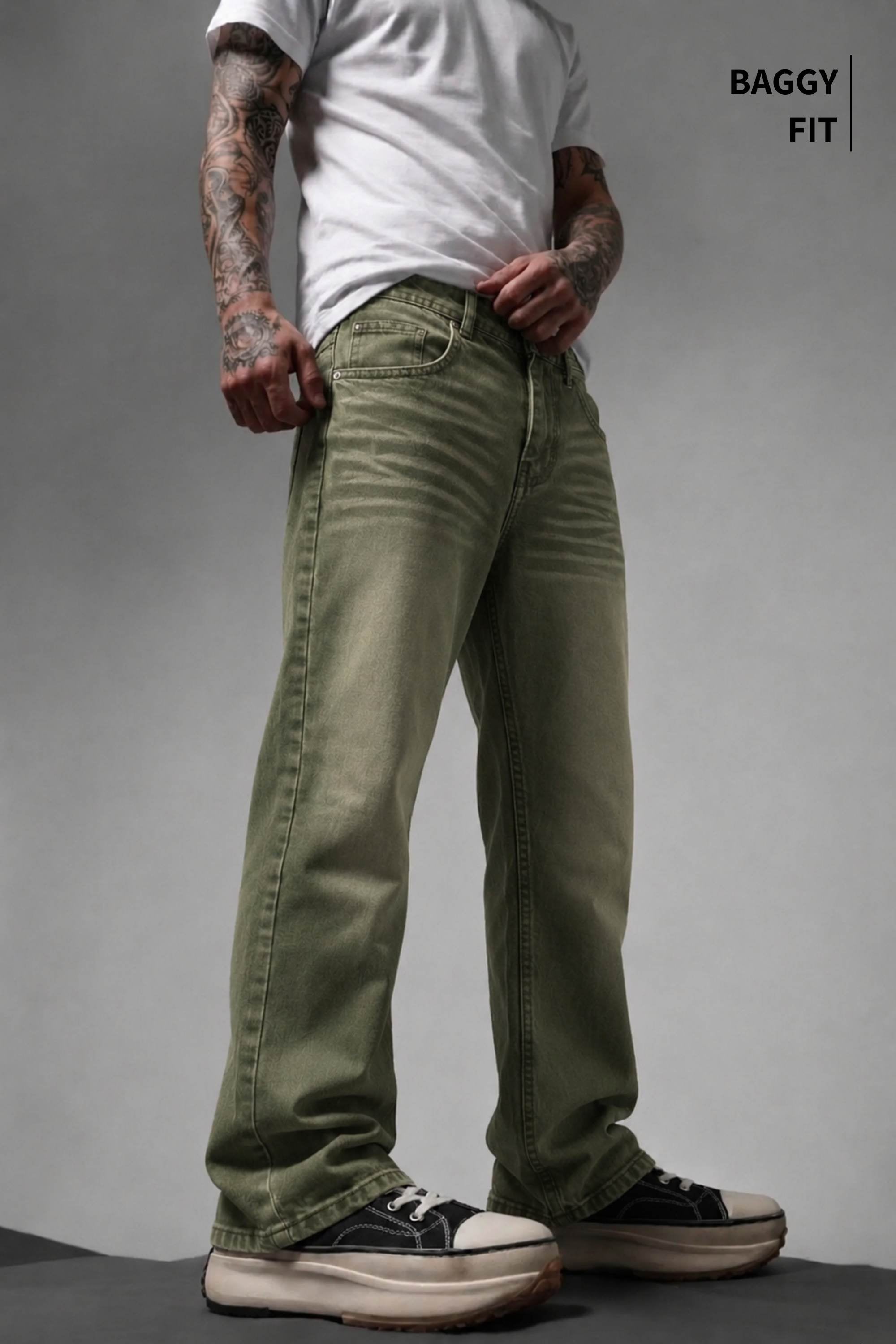 Ivy Wash Green Distressed Baggy Denim