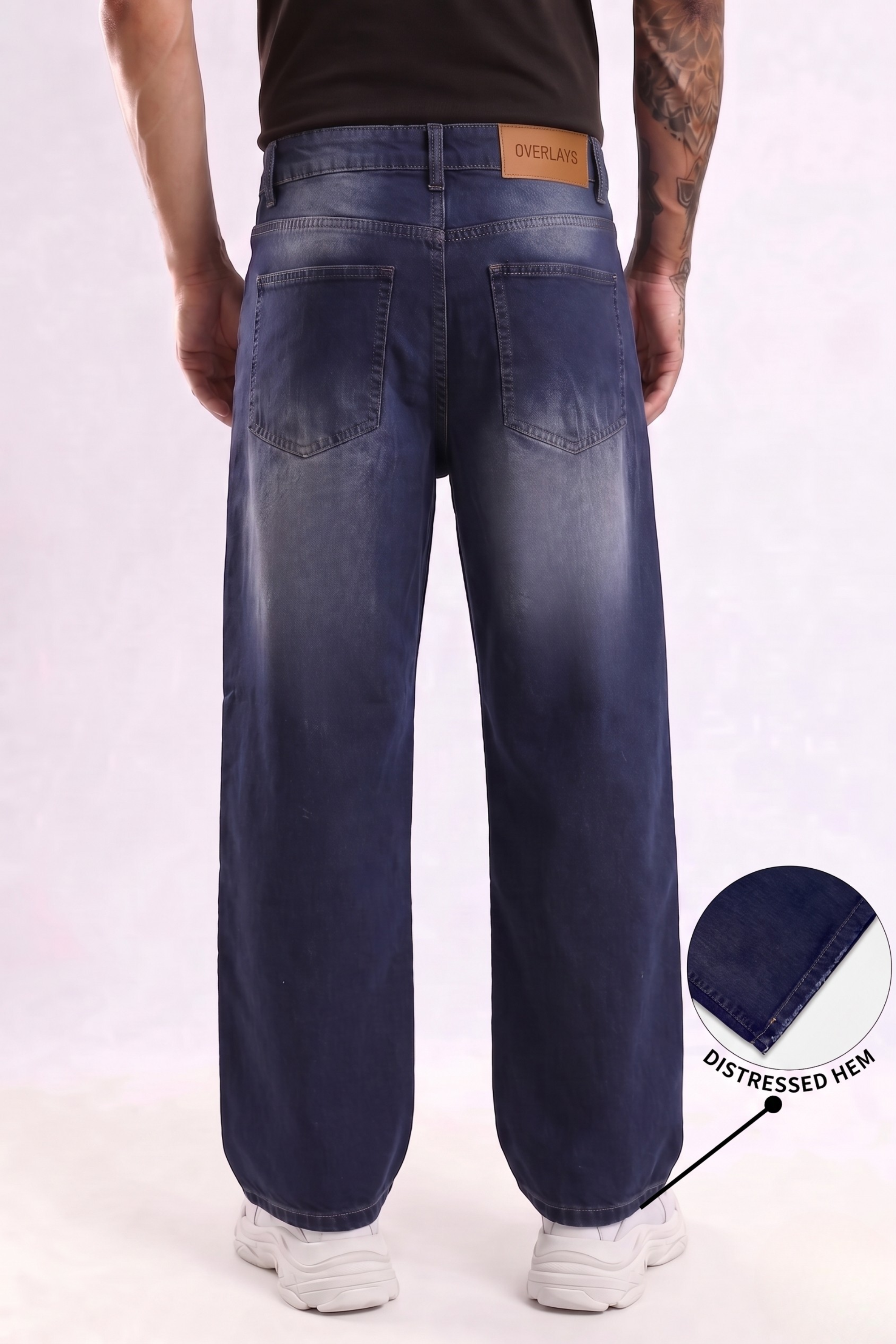 Navy Fade Wash Distressed Baggy Denim