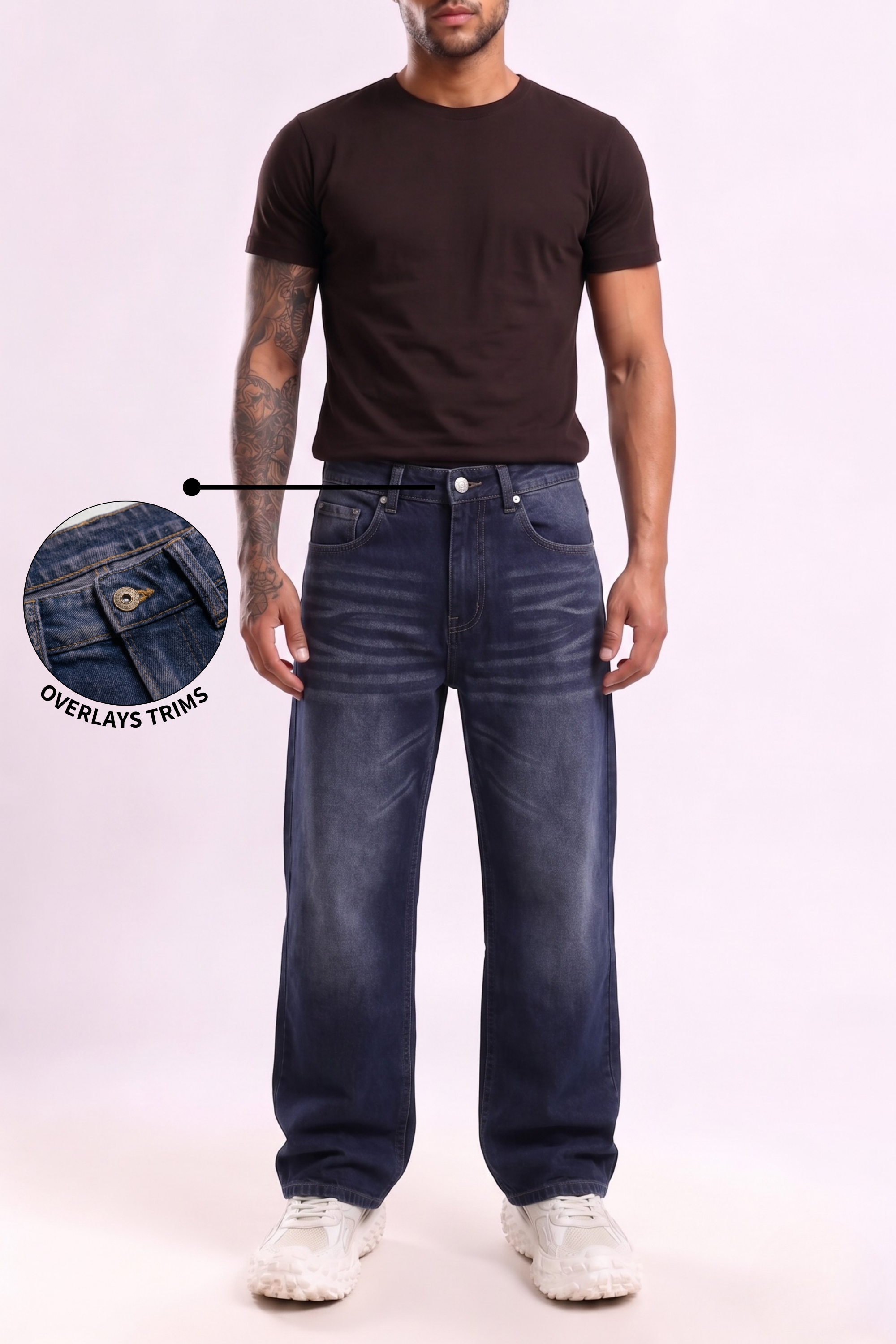 Navy Fade Wash Distressed Baggy Denim