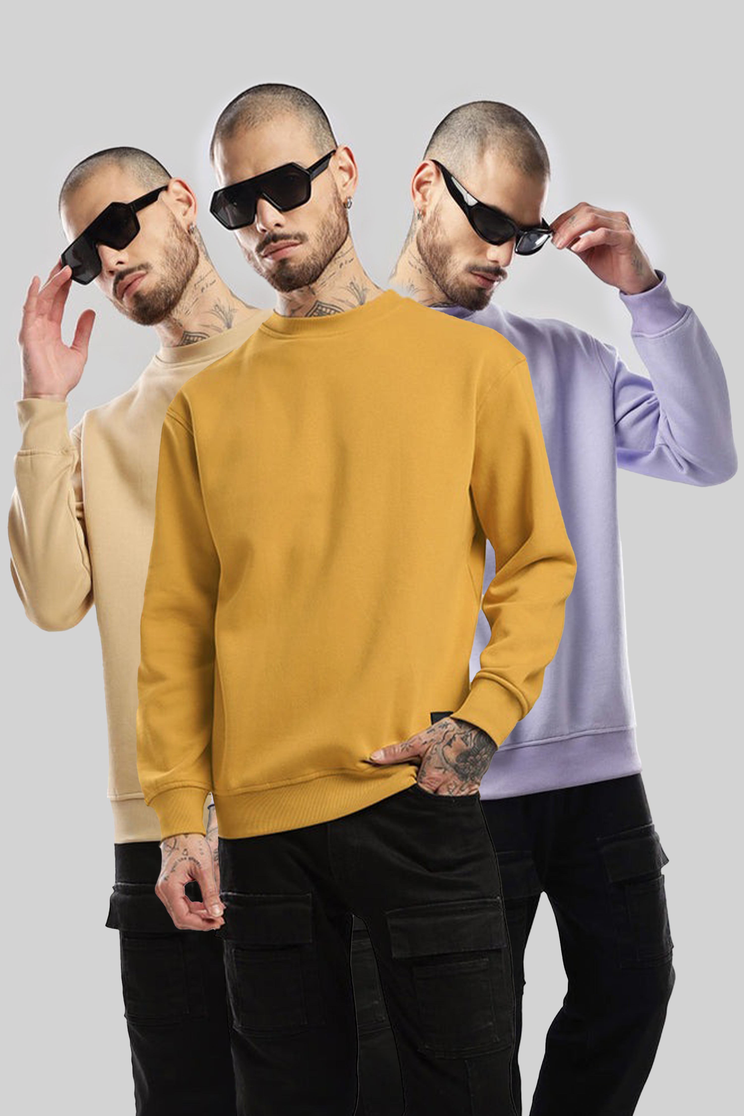 Pack of 3 - Tan, Amber, Lavender  Oversized Sweatshirt