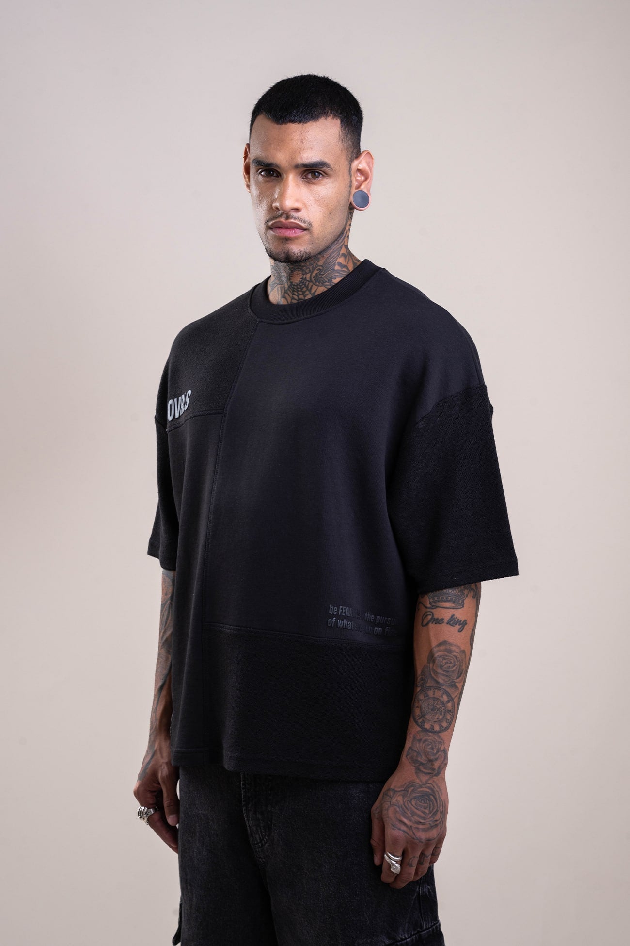 Deconstructed Oversized  Black T-shirt - Heavy Weight