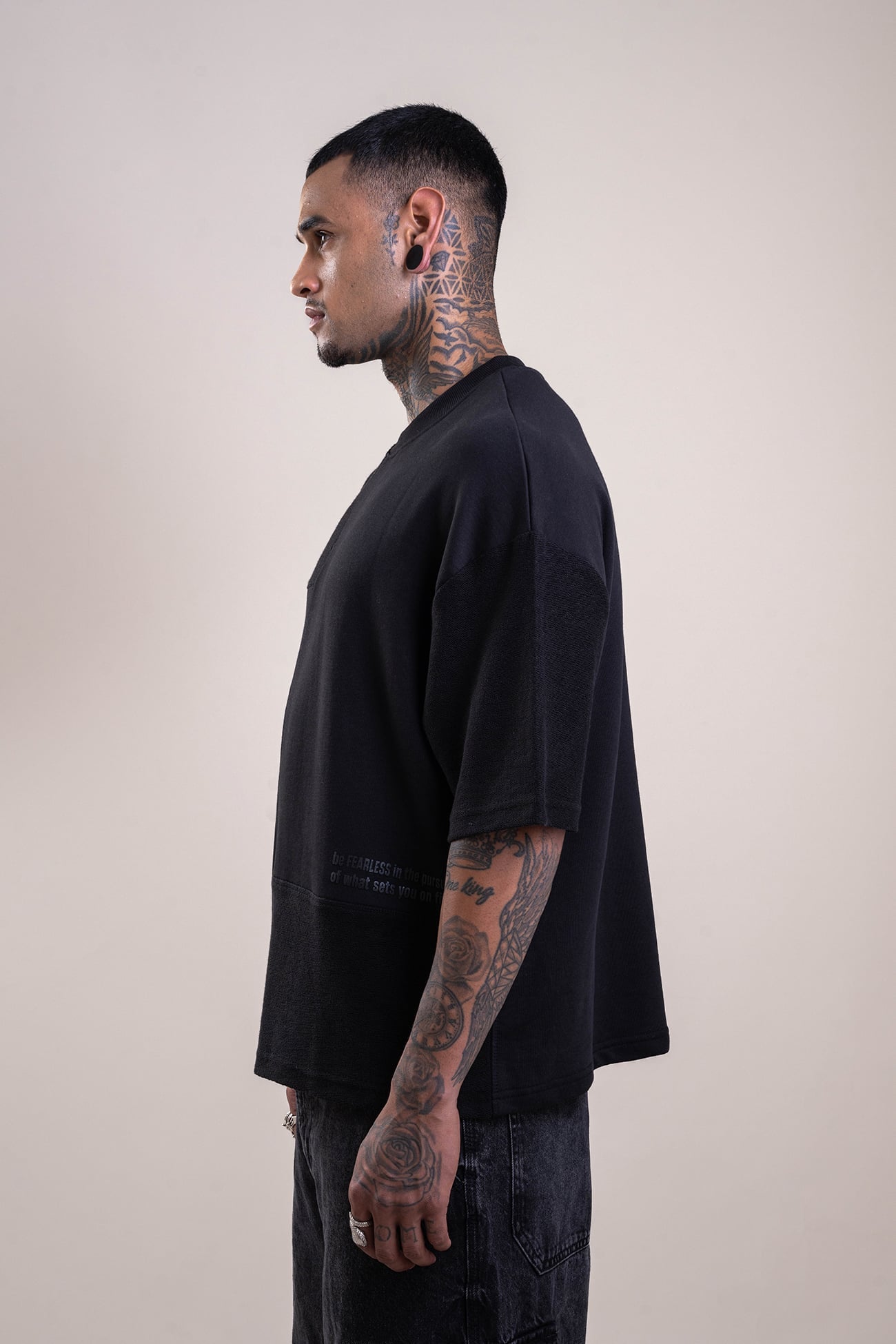 Deconstructed Oversized  Black T-shirt - Heavy Weight