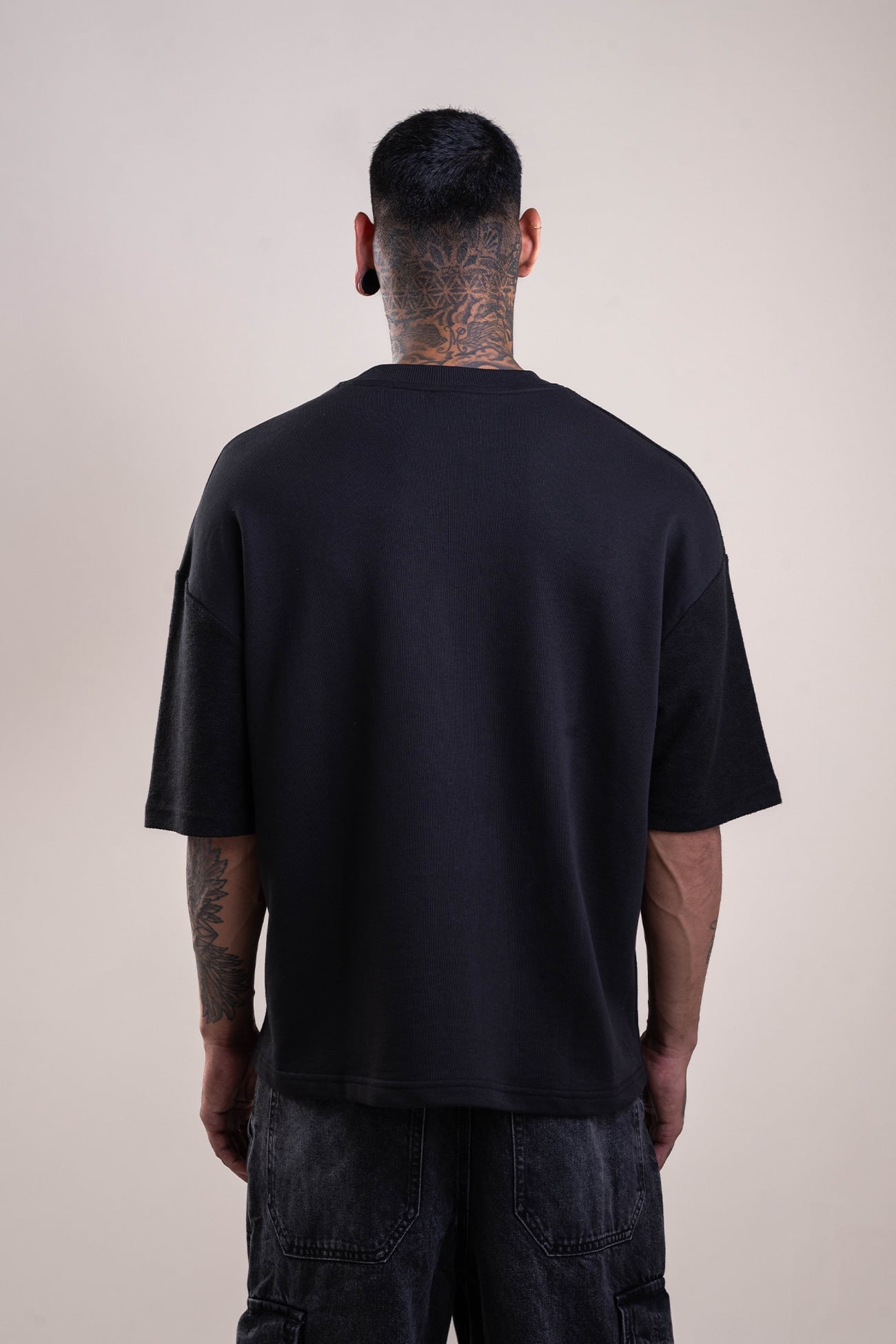 Deconstructed Oversized  Black T-shirt - Heavy Weight