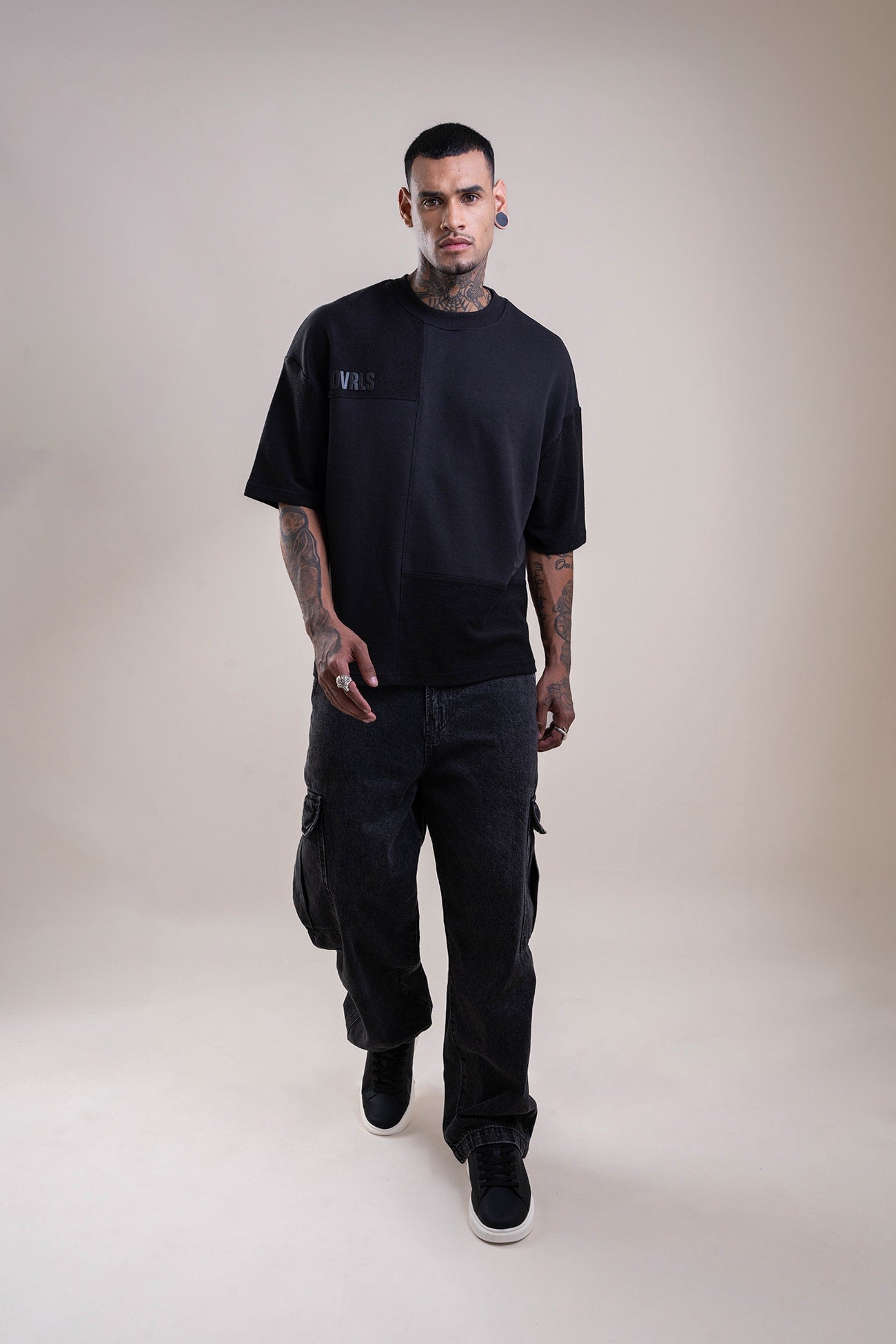 Deconstructed Oversized  Black T-shirt - Heavy Weight