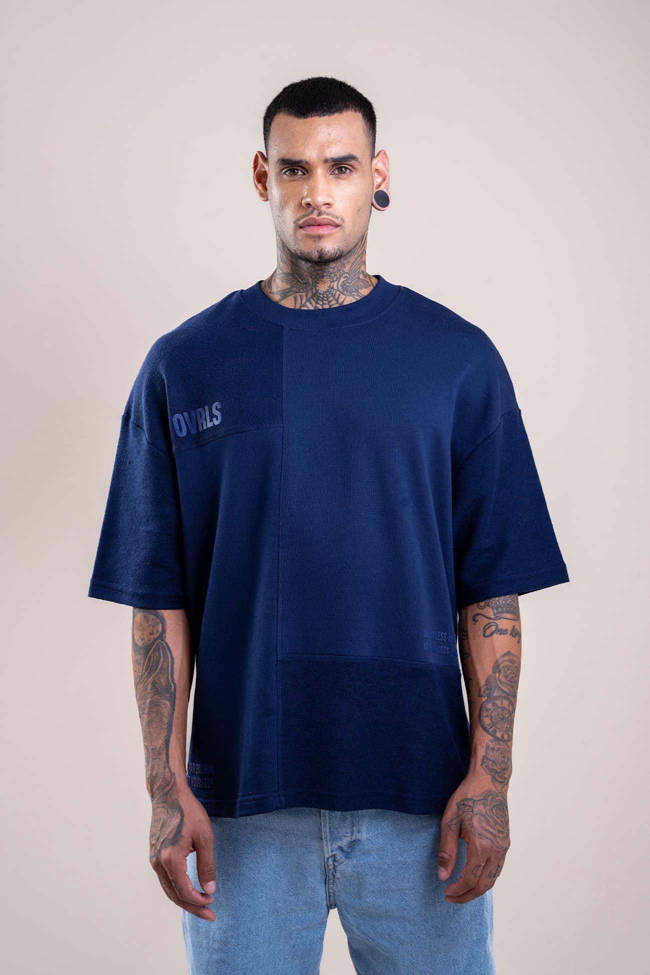 Deconstructed Oversized  Navy T-shirt - Heavy Weight