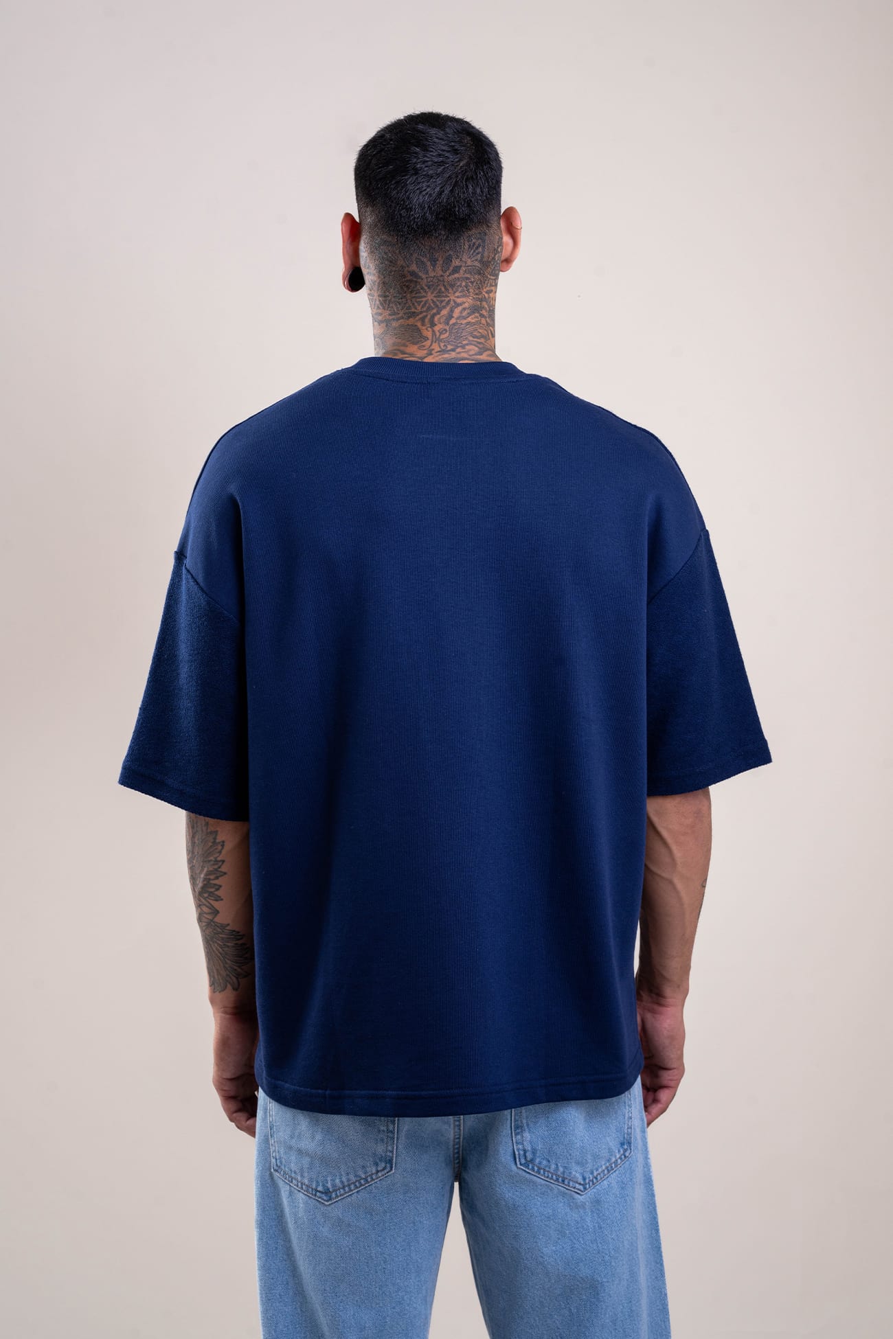 Oversized Deconstructed Navy T-shirt - Heavy Weight