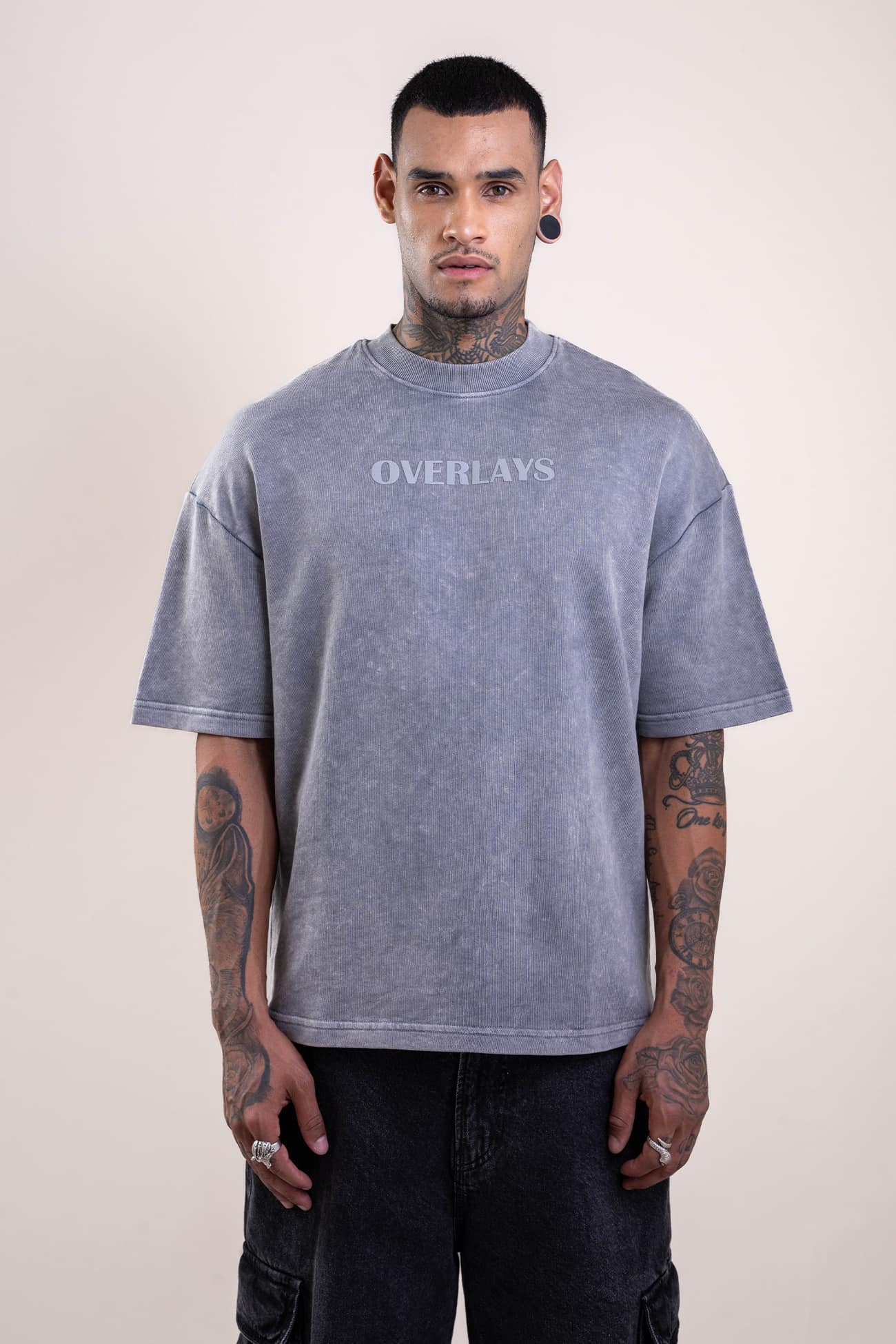 Reconstructed Distressed Acid Wash Oversized Grey T-Shirt