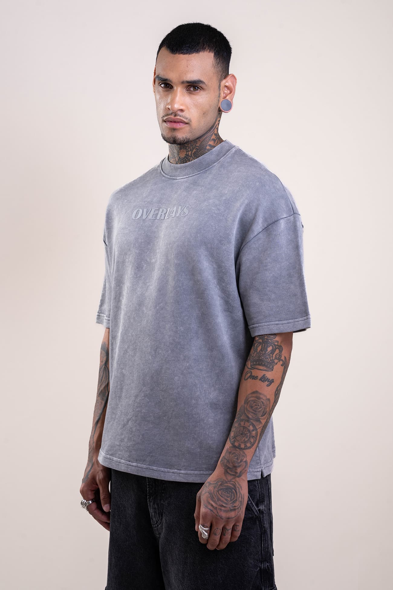 Reconstructed Distressed Acid Wash Oversized Grey T-Shirt