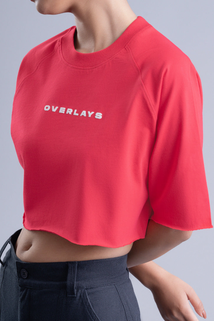 Relaxed Fit Raglan Crop Top - Red